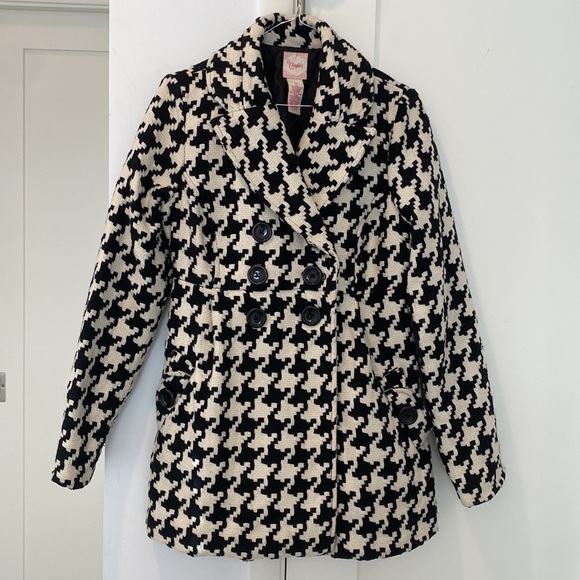 Vintage 80s 90s CANDIE'S Houndstooth Pea Coat Empire Waist Back Bow Fits Small - Picture 3 of 8